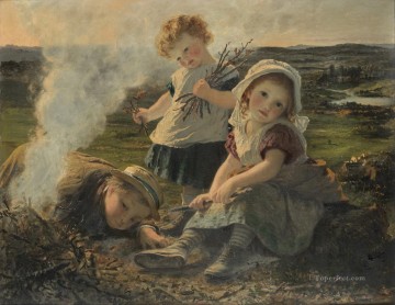 The Bonfire Sophie Gengembre Anderson children Oil Paintings